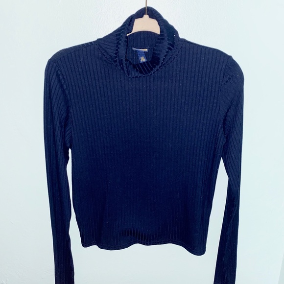 Sweaters - NAVY RIBBED TURTLENECK